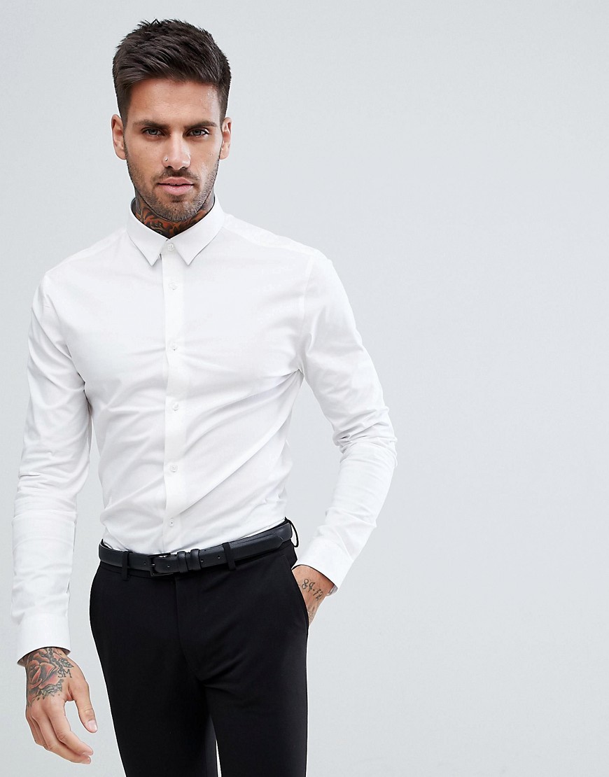 New Look - Camicia attillata in popeline bianco