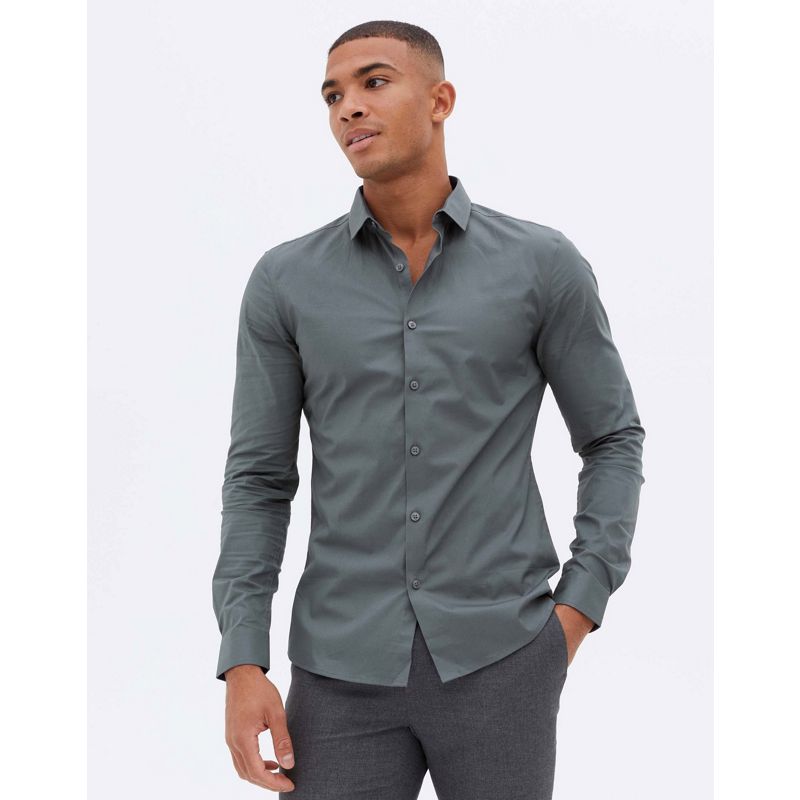Camicie Uomo New Look - Camicia attillata in popeline grigio