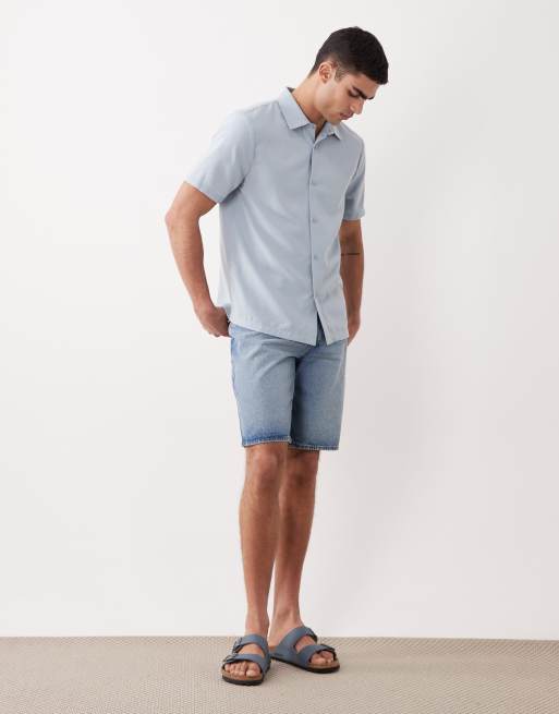 New Look - Camicia azzurra effetto lino con rever , 2 di 5