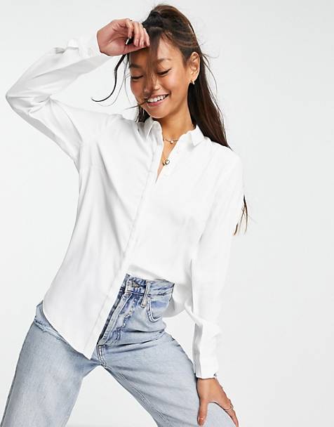 With Love Asos Donna Abbigliamento Camicie Camicie denim Camicia di jeans con maniche voluminose bianca 