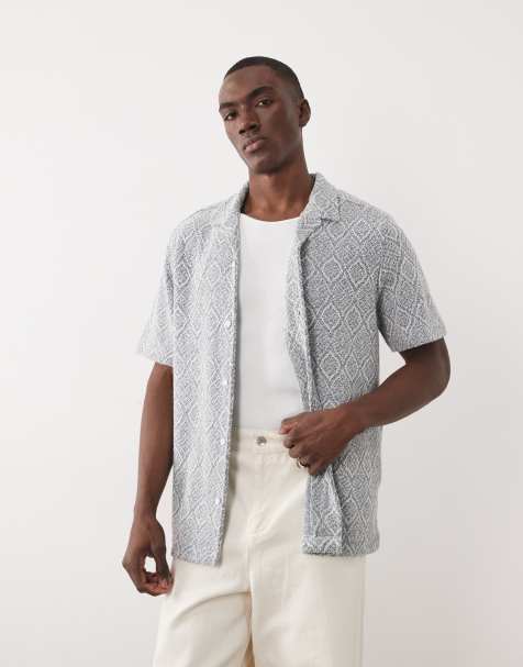 New Look - Camicia blu all'uncinetto a rombi - view 1
