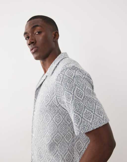 New Look - Camicia blu all'uncinetto a rombi, 3 di 5