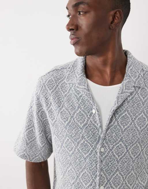 New Look - Camicia blu all'uncinetto a rombi, 5 di 5