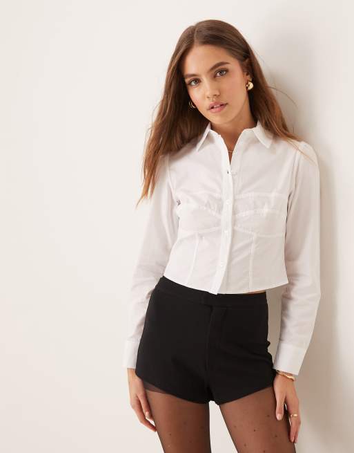 New Look - Camicia corta a corsetto in popeline bianca