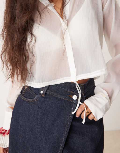 New Look - Camicia corta bianca con coulisse in vita, 4 di 4