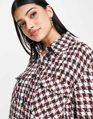 Camicia giacca con motivo pied de poule rosso - New Look Camicia donna  - immagine1