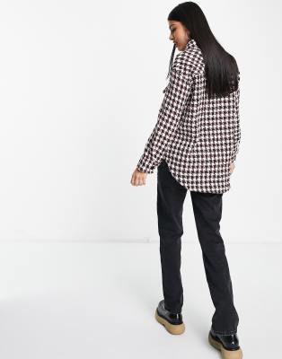 Camicia giacca con motivo pied de poule rosso - New Look Camicia donna  - immagine2