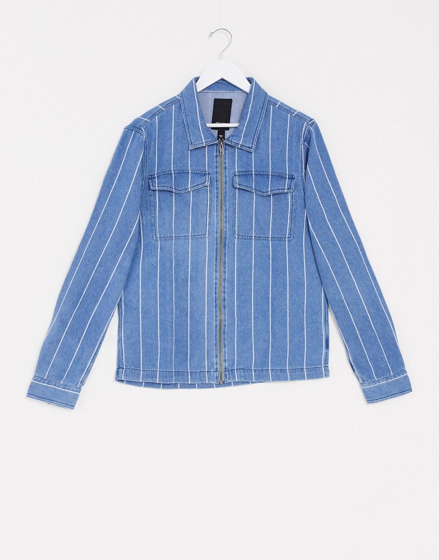 New Look - Camicia giacca di jeans a righe sottili-Blu