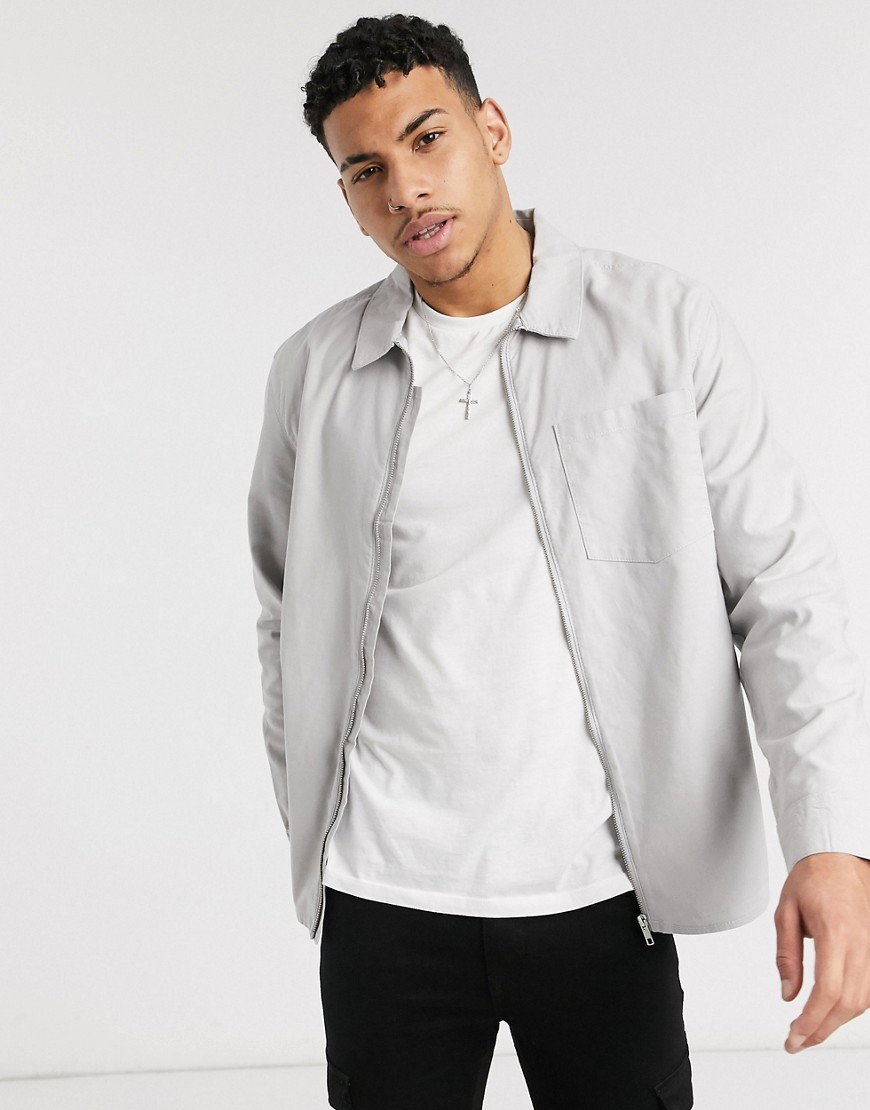 New Look - Camicia giacca grigia con zip-Grigio
