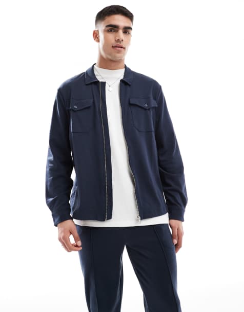 New Look - Camicia giacca in jersey blu navy in coordinato - view 1