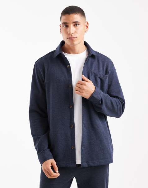 New Look - Camicia giacca in maglia piqué blu navy in coordinato - view 1