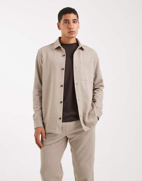 New Look - Camicia giacca in maglia piqué color pietra in coordinato - view 1
