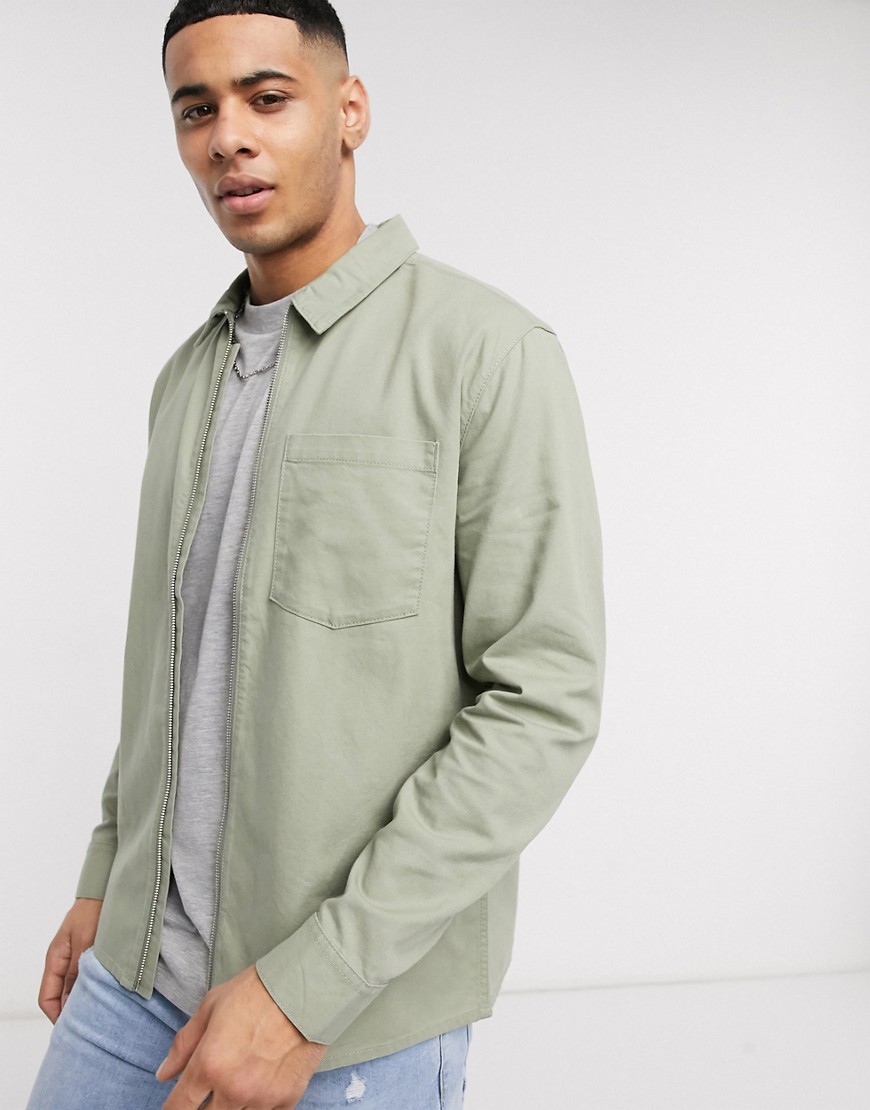 New Look - Camicia giacca kaki con zip-Verde
