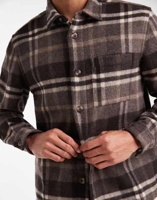 New Look - Camicia giacca marrone a quadri comoda, 5 di 5