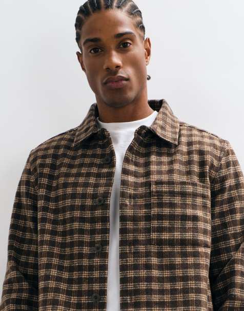 New Look - Camicia giacca marrone a quadri comoda - view 1