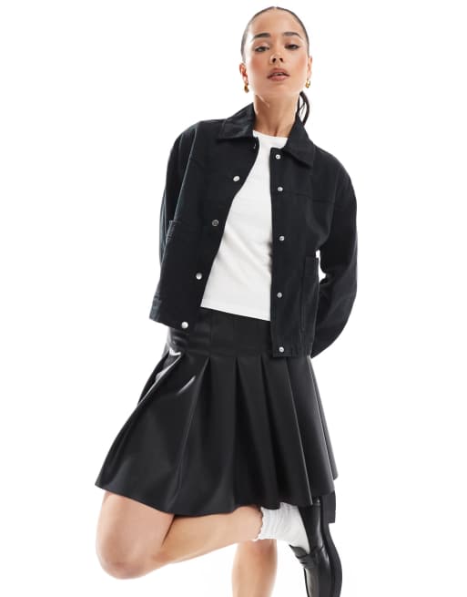 New Look - Camicia giacca nera taglio corto in cotone