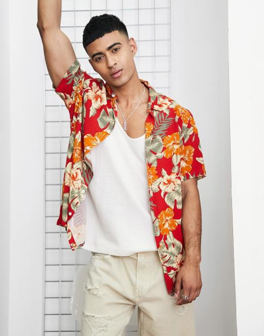 New Look - Camicia hawaiana rossa a fiori stile vintage
