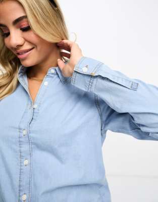 Camicia in denim blu medio - New Look Camicia donna  - immagine3