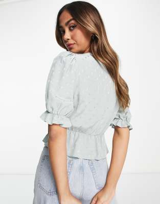 Camicia in jacquard verde chiaro arricciata sul davanti - New Look Camicia donna  - immagine2