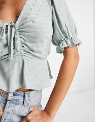 Camicia in jacquard verde chiaro arricciata sul davanti - New Look Camicia donna  - immagine3