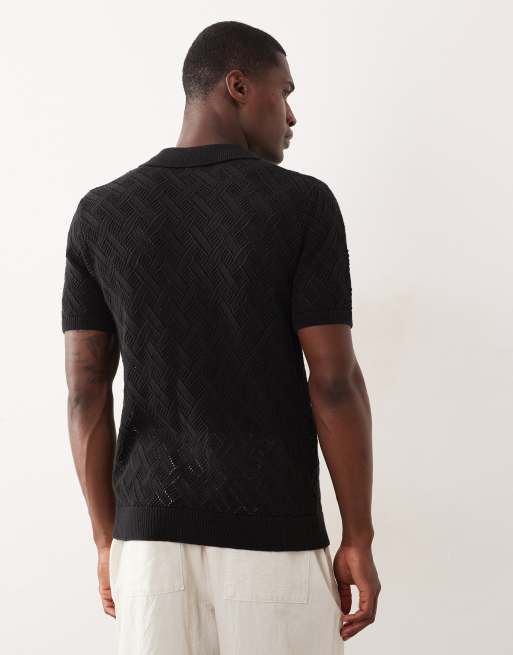 New Look - Camicia in maglia a rombi nera con rever, 5 di 5