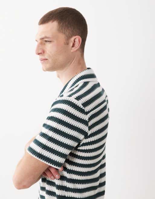 New Look - Camicia in maglia verde a righe, 4 di 5