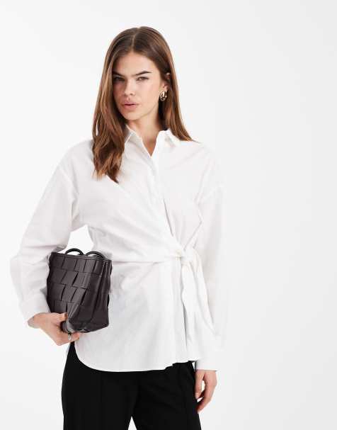 New Look - Camicia in popeline bianca con allacciatura laterale - view 1