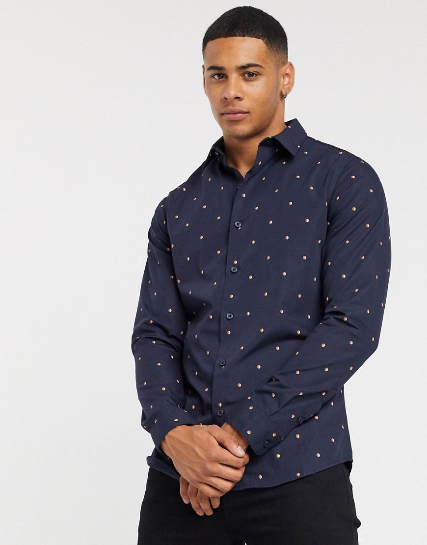New Look - Camicia in popeline blu navy a pois
