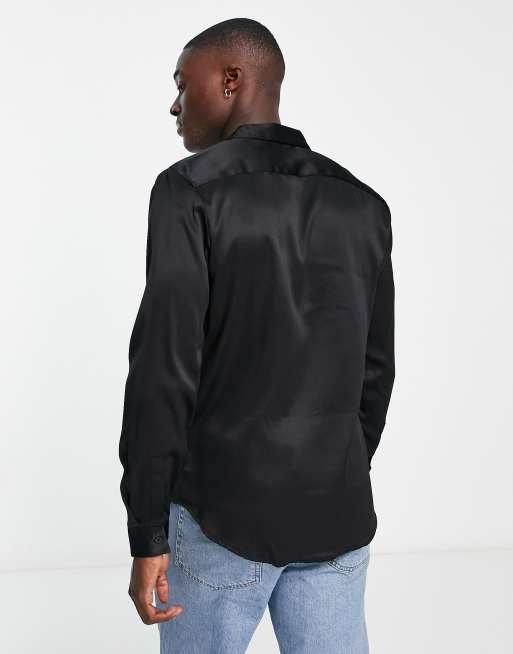 Camicia in raso nera shop