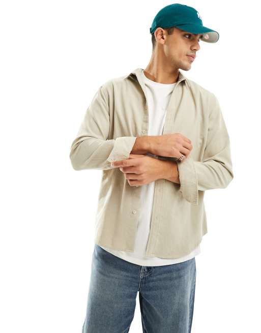 New Look - Camicia in velluto a coste color pietra