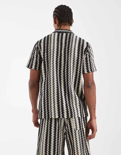 New Look - Camicia nera con stampa a zig-zag in coordinato, 3 di 5