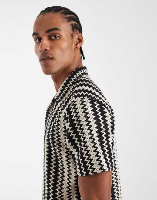New Look - Camicia nera con stampa a zig-zag in coordinato, 4 di 5