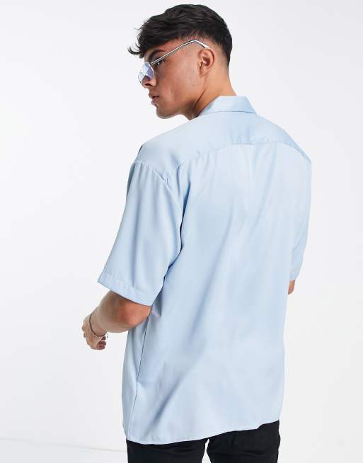 New Look - Camicia oversize a maniche corte in raso azzurra, 2 di 4