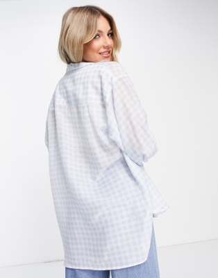 Camicia oversize blu a quadretti a maniche lunghe - New Look Camicia donna  - immagine3