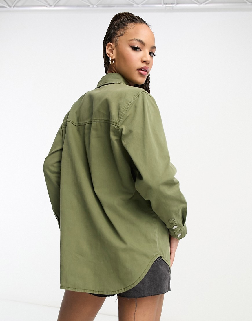 Camicia oversize in denim kaki chiaro-Verde - New Look Camicia donna  - immagine2