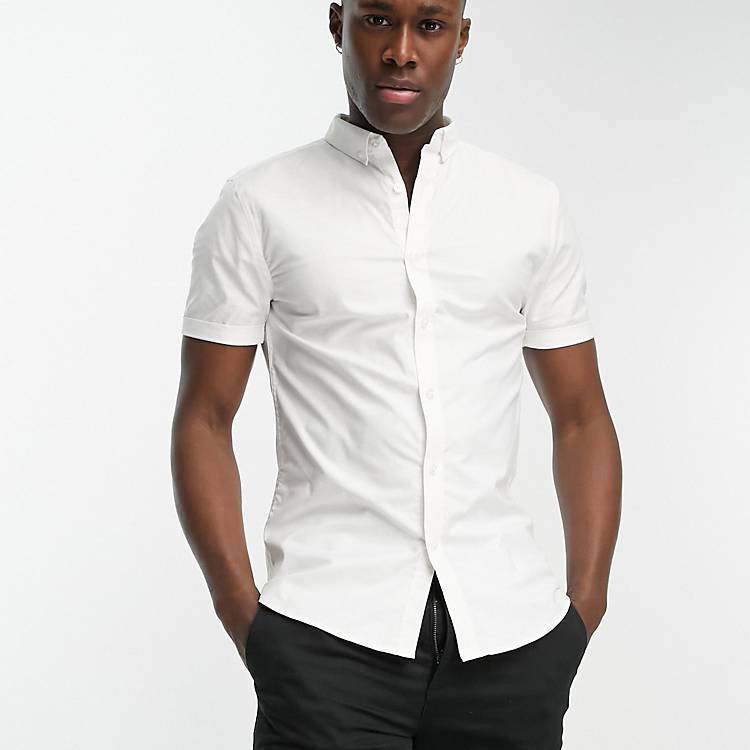Camicia Oxford a maniche corte attillata ed elegante bianca Asos Uomo Abbigliamento Camicie Camicie a maniche corte 