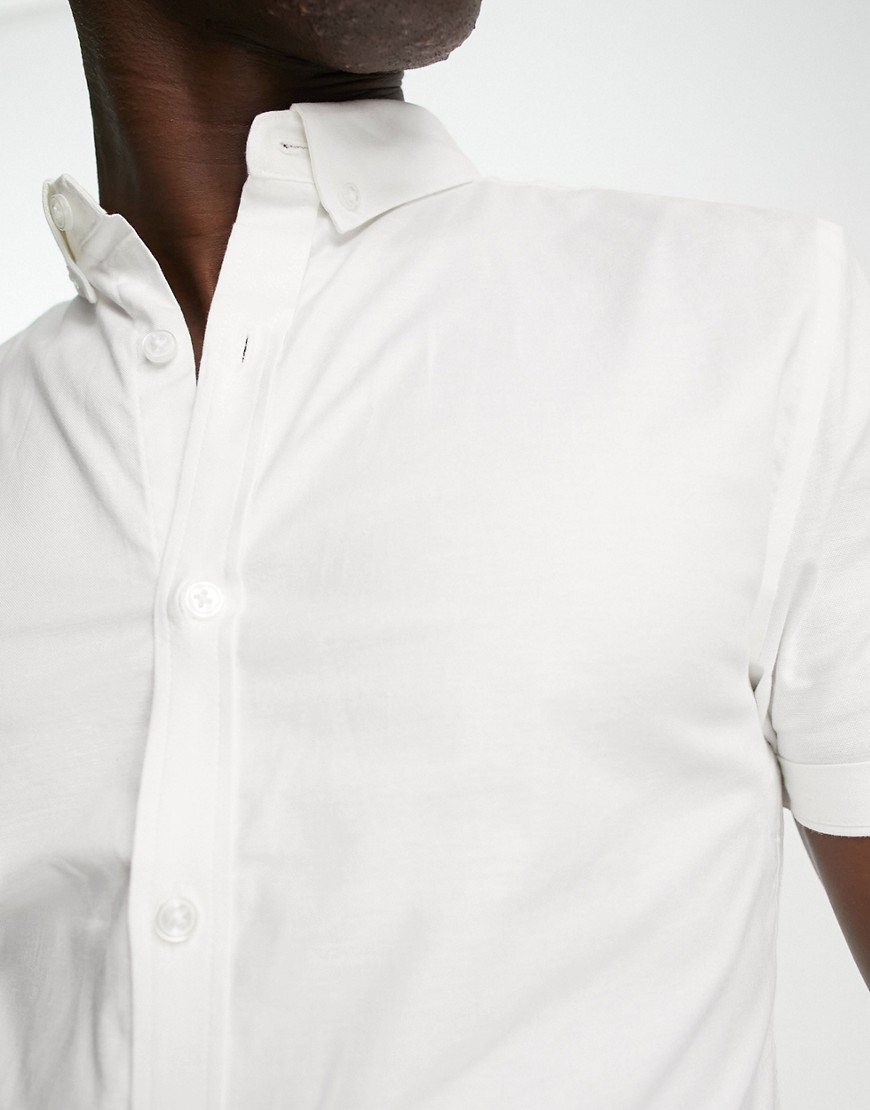 Camicia Oxford a maniche corte attillata ed elegante bianca-Bianco - New Look Camicia donna  - immagine3