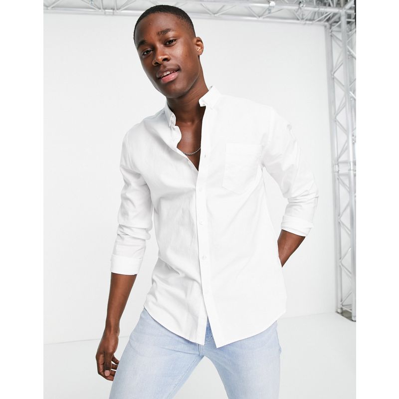 Camicie tinta unita Camicie New Look - Camicia Oxford a maniche lunghe in cotone organico bianco