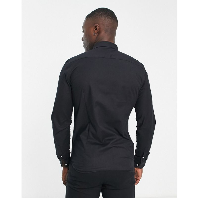 Camicie tinta unita Uomo New Look - Camicia Oxford a maniche lunghe nera attillata 