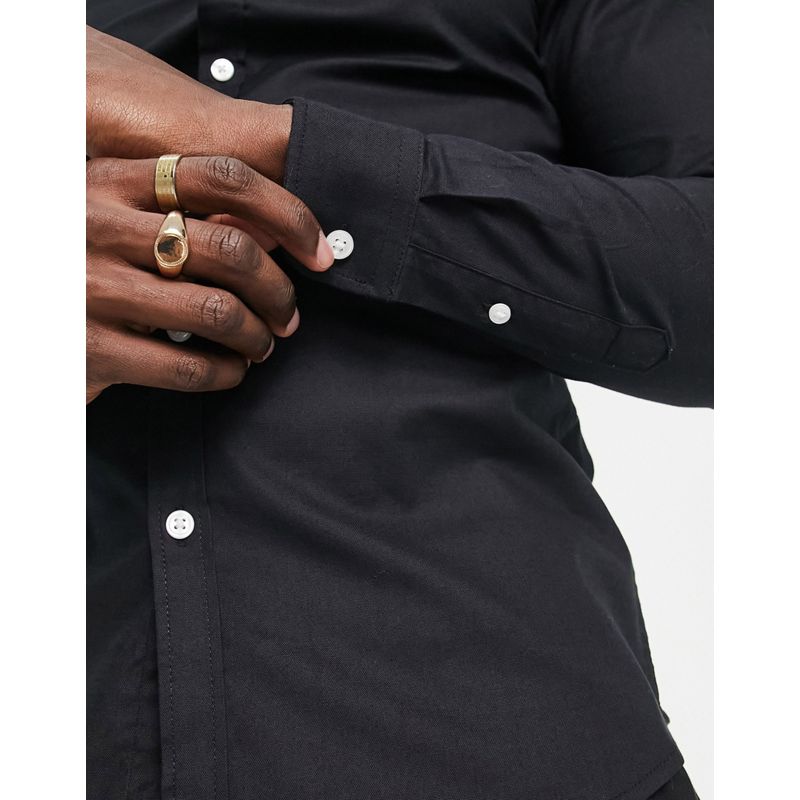 Camicie tinta unita Uomo New Look - Camicia Oxford a maniche lunghe nera attillata 