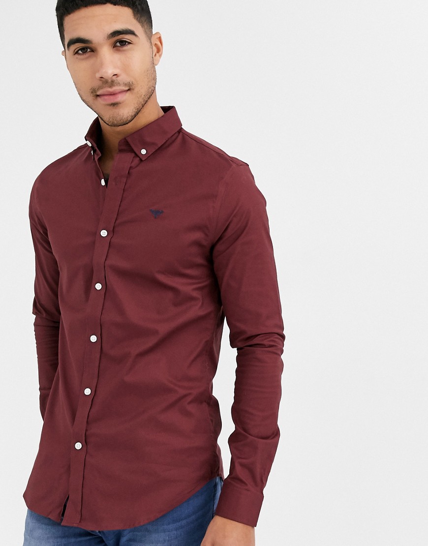 New Look - Camicia Oxford attillata bordeaux-Rosso