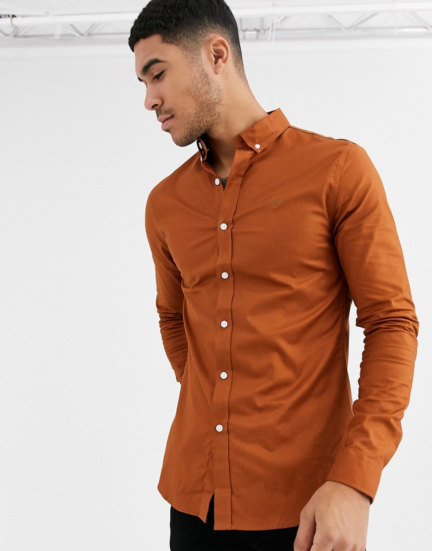 New Look - Camicia Oxford attillata color ruggine-Cuoio