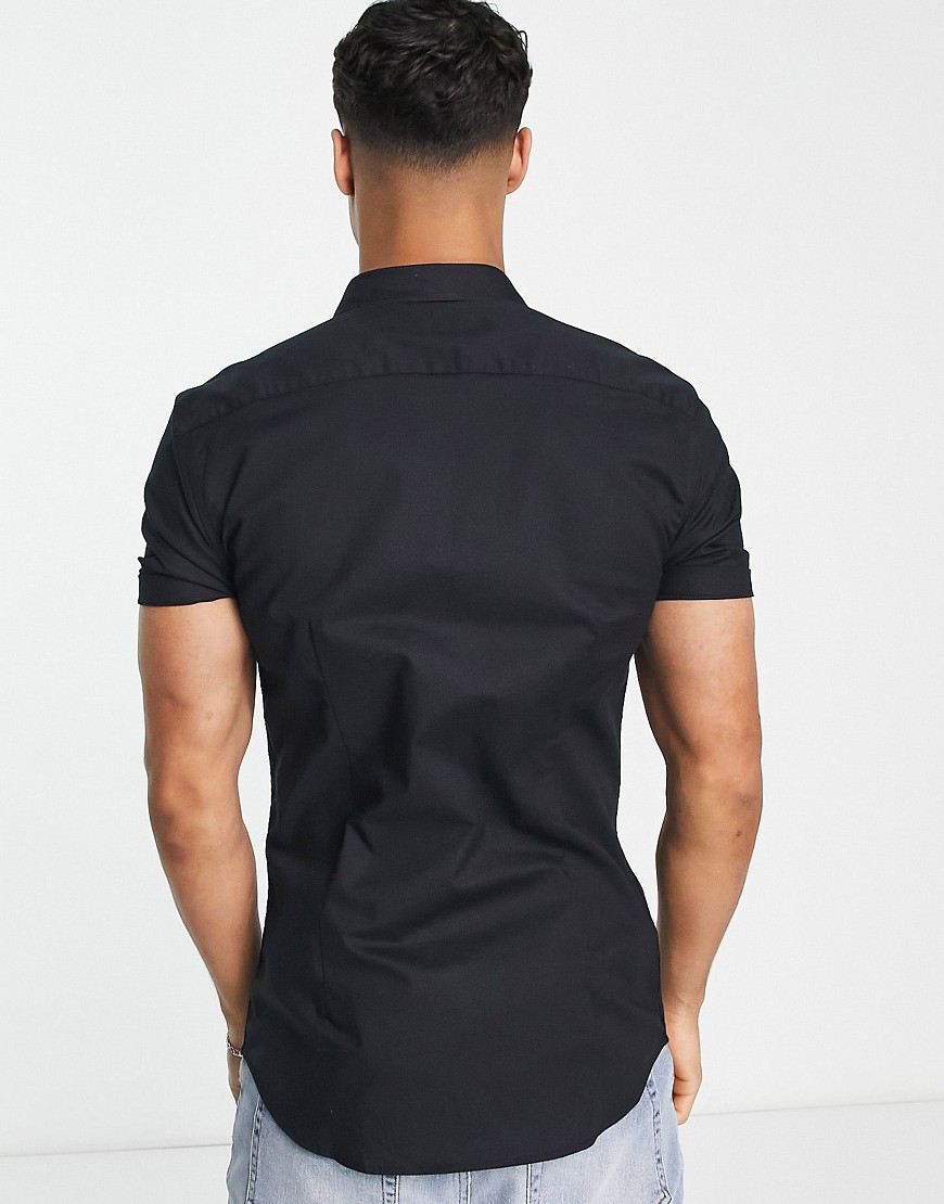 Camicia Oxford attillata elegante a maniche corte nera-Nero - New Look Camicia donna  - immagine2