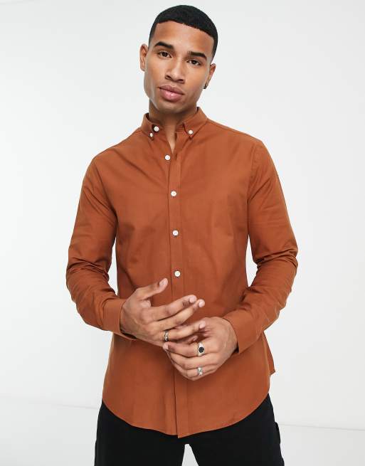 New Look - Camicia Oxford color cuoio attillata