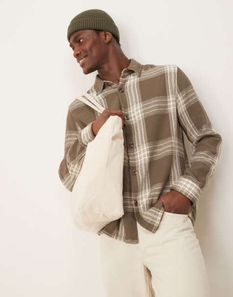 New Look - Camicia Oxford color kaki scuro a quadri - view 1
