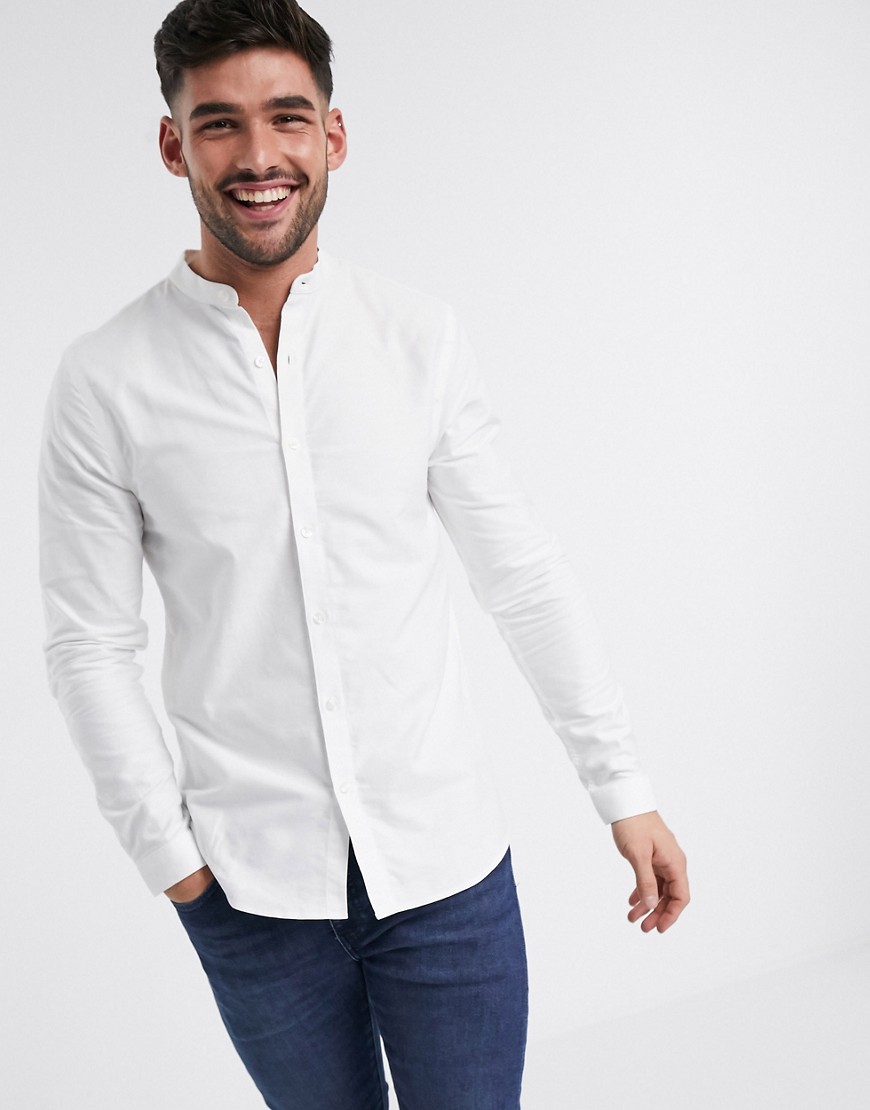 New Look - Camicia Oxford serafino a maniche lunghe bianca-Bianco