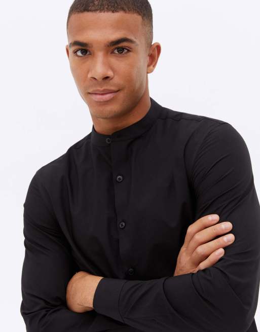 New Look - Camicia serafino a maniche lunghe in popeline, colore nero, 3 di 4