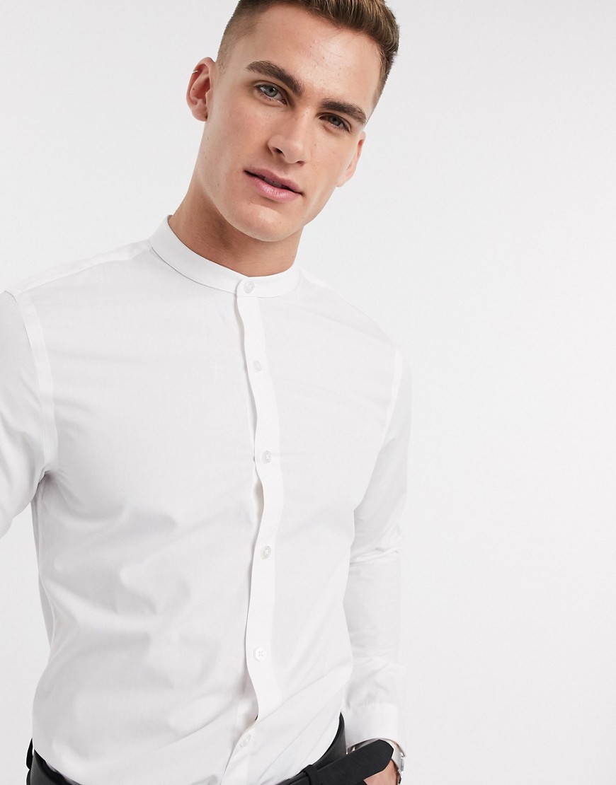 New Look - Camicia serafino in popeline a maniche lunghe bianca-Bianco