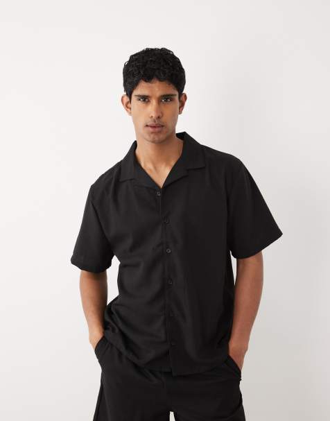New Look - Camicia squadrata nera effetto lino in coordinato - view 1