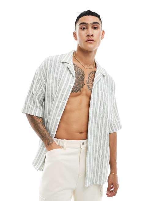 New Look - Camicia testurizzata a maniche corte verde a righe